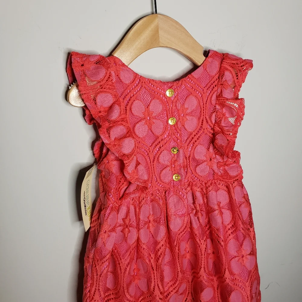 NWT Oshkosh 18 Months Baby Girl Floral Embroidered Lace Ruffled Dress